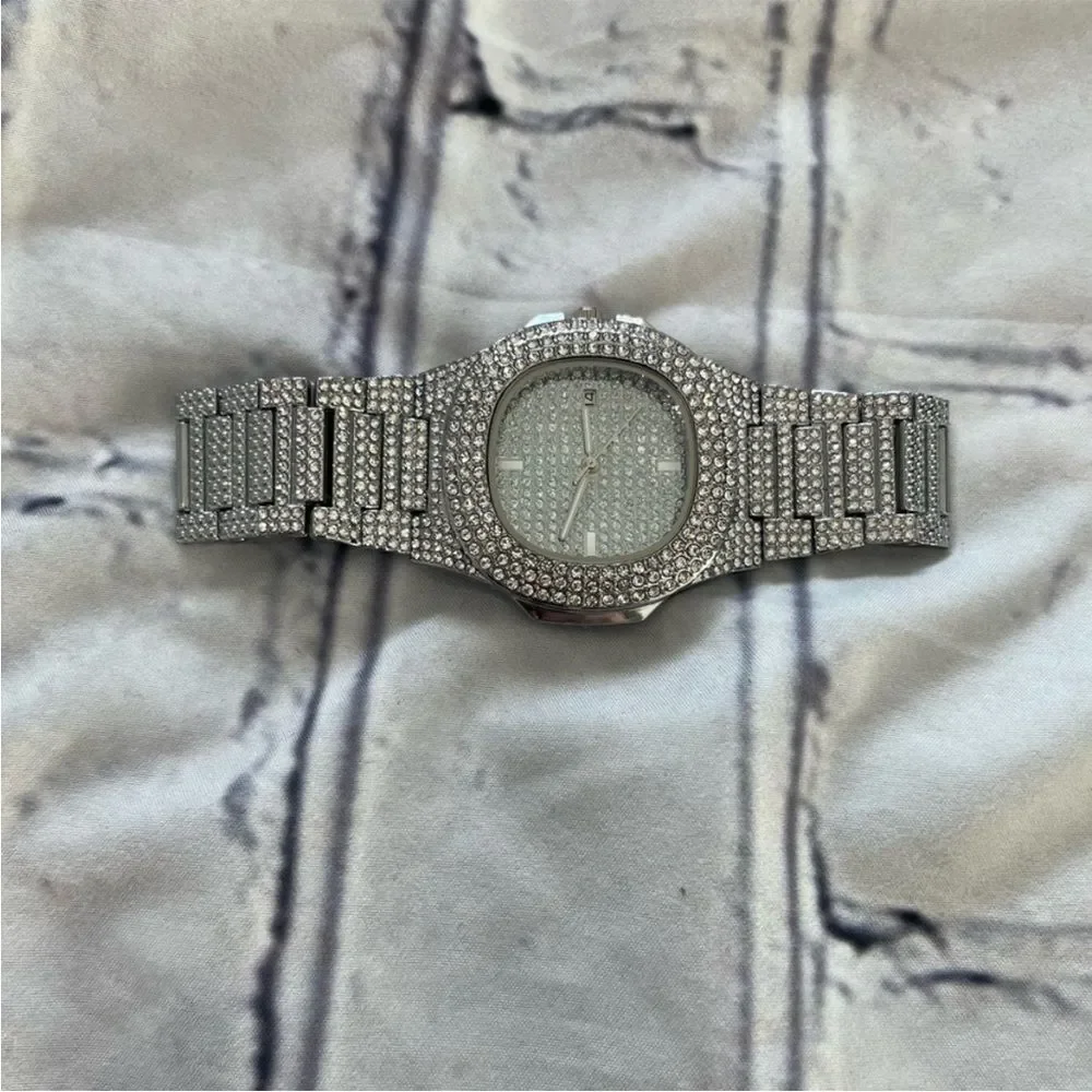 VVS Bustdown Simulated Diamond Stainless Steel Iced Out Luxury Hip Hop Watch
